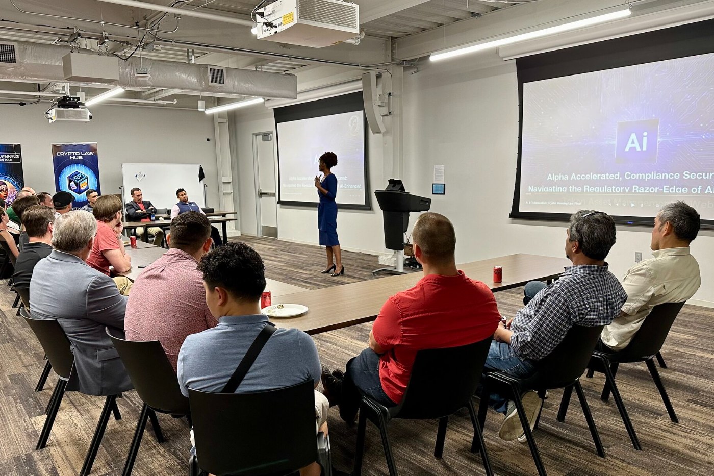 Crystal Venning addressing an audience in Houston